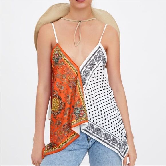 Zara Printed Handkerchief Top - Picture 1 of 7